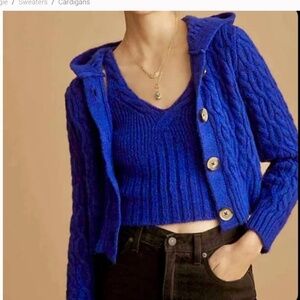 NWT Anthropologie Hoodie Cable Knit Cardigan Sweater Sz S